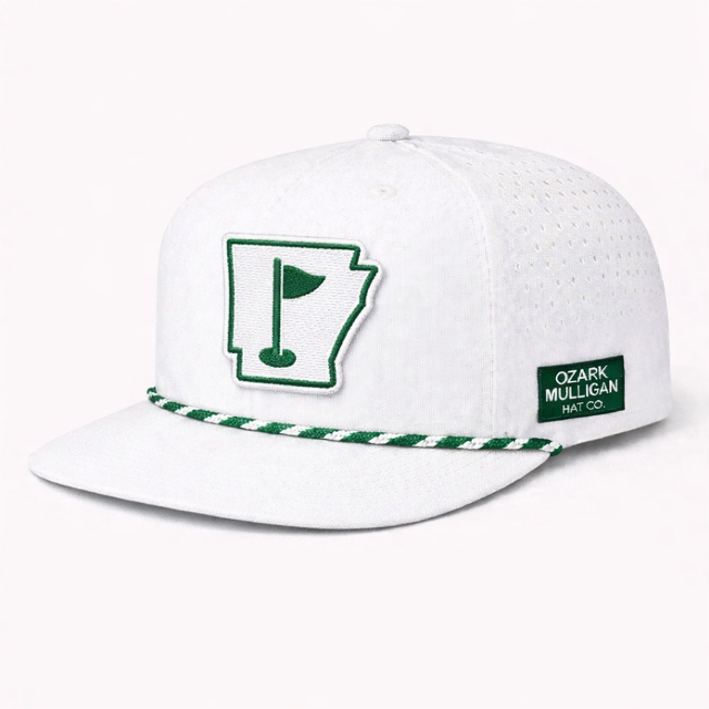 Ozark Mulligan AR Golf Hat – White & Green Rope