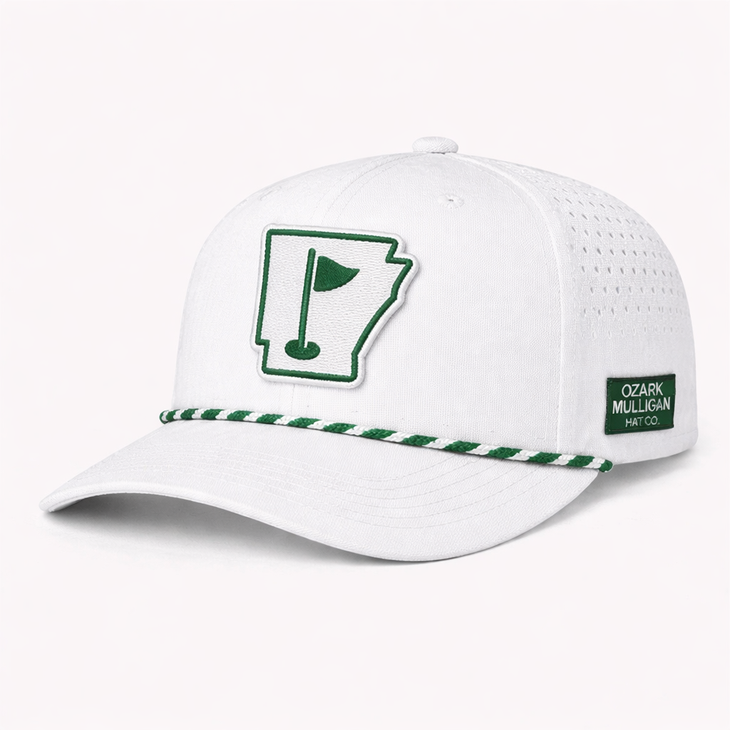 Ozark Mulligan AR Golf Hat – White & Green Rope